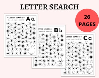 Alphabet Letter Search Worksheet, Letter Recognition, Preschool, Kindergarten, Learning the Alphabet, Find the Letter, Spot the letter