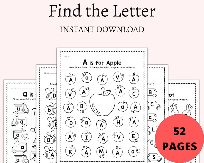 Letter Recognition Worksheet, Preschool Alphabet Printable, Find the