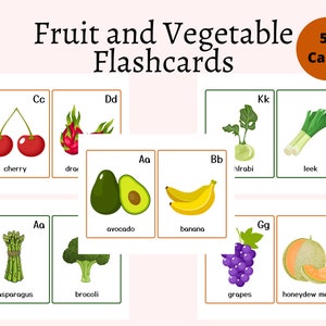 Learning Cards Toddler Montessori, Fruit Vegetables Cards, Montessori flashcards, Pre-School Cards, Educational Printable Cards, Food Cards