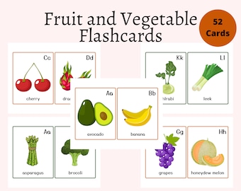 Learning Cards Toddler Montessori, Fruit Vegetables Cards, Montessori flashcards, Pre-School Cards, Educational Printable Cards, Food Cards