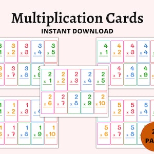 Multiplication Flash Cards, Math Printable Cards, Printable Multiplying Practice Worksheets. Numbers 1 - 20, 3rd and 4th Grade Math