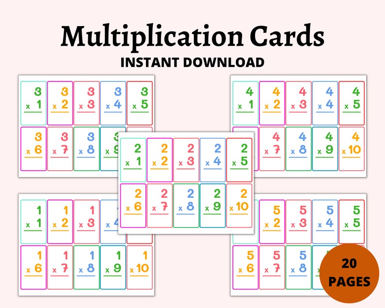 Multiplication Flash Cards, Math Printable Cards, Printable Multiplying ...