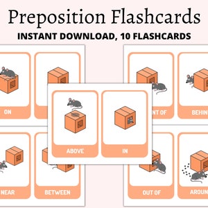 Preposizioni di luogo Flashcard, Educazione stampabile, Materiali Montessori per l'apprendimento homeschool, Aula, Carte di apprendimento Montessori per bambini