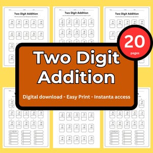 Two Digit Addition worksheet | Digital download | writing practice | Printable Math Worksheets | Homeschool Learning | Fun Math for School