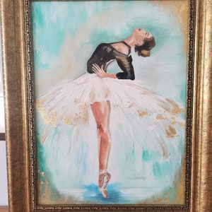 Ballerina oil painting gold canvas framed, wall decor