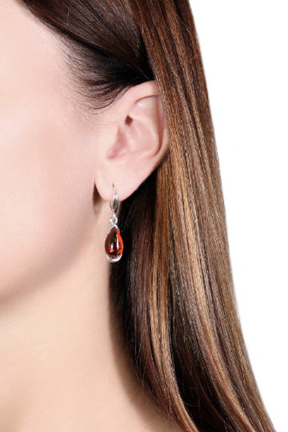 Orecchini pendenti moderni in argento sterling 925 e ambra baltica autentica - Gl152 - Italia