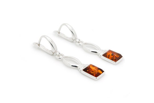 Orecchini in argento sterling e ambra - Ambra mista color cognac, ambra