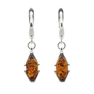 Sterling Silver Art Deco Dangle Earrings with Cognac Baltic Amber