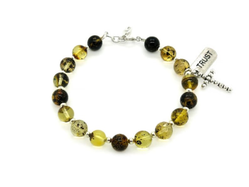 Amber Beaded Bracelet Catholic Bracelet Religious Bracelet Cross Charm