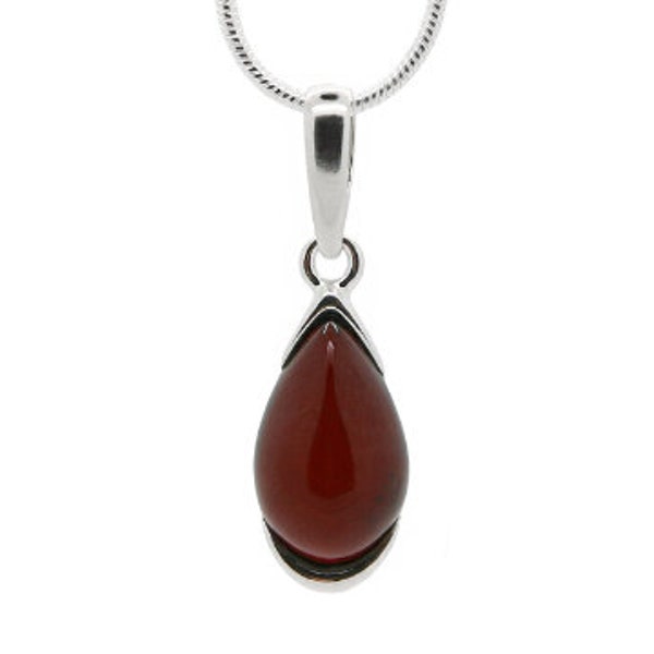 Cherry Baltic Amber Teardrop Pendant Necklace