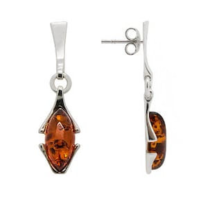 Art Deco Dangle Earrings with Cognac Baltic Amber Sterling Silver