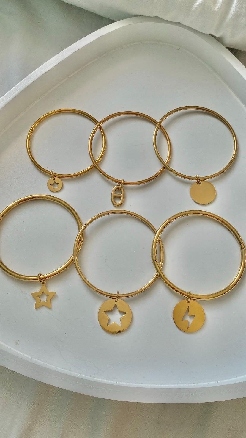 Bracelet Jonc Doré Acier Inoxydable Pour Femme - Neuf Sans Emballage + Cadeau