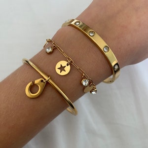 bracelet en acier inoxydable ajustable avec breloques strass or