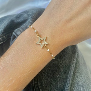 gold adjustable stainless steel bracelet étoile blanche stras