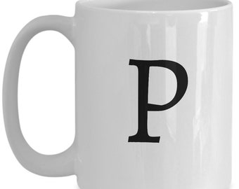 Letter P Coffee Mug, Initial Monogram Cup - 15oz