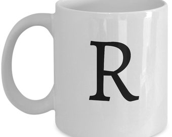 Taza de café de cerámica con la letra R, taza con monograma inicial