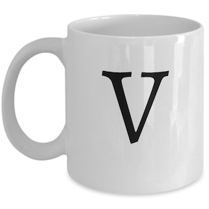 Letter v coffee mug initial coffee cup with letter v monogram