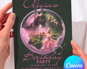 Editable Wicked Birthday Party Invitation: Canva Template (Instant Download)