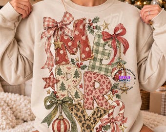 Merry PNG | Trendy Hand Drawn Preppy Christmas Design (Digital Download) Neutral Christmas Bow, Watercolor Holiday Graphic, Preppy Xmas