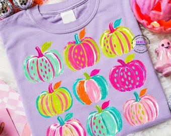 Preppy Pumpkin PNG, Pumpkin Clipart, Neon Pumpkin PNG, Fall vibes png, Colorful Pumpkin Design, Fall Halloween Shirt PNG, Spooky Clipart