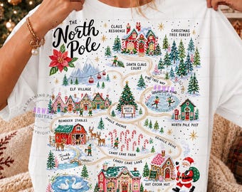 North Pole PNG, Christmas Map PNG, Retro Christmas Village, Whimsical Holiday Illustration, Winter Sublimation Design