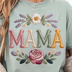Faux Embroidery Mama Png, Faux Embroidery Floral Mama Png, Mother&#39;s Day Png, Mom Faux Embroidery Png, Mama Sublimation Design
