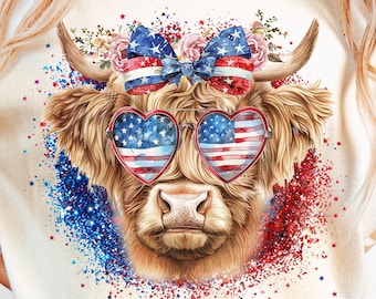 Western America Highland Cow png, América png, 4 de julho png, sublimação ocidental, bandeira americana png, EUA png, desenhos da América, liberdade
