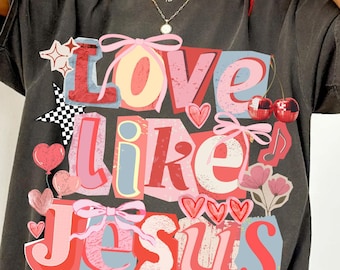 Love Like Jesus Vintage PNG, Coquette Jesus Png, Preppy Valentine’s Day Checkered Png, Jesus Valentine’s Day Png