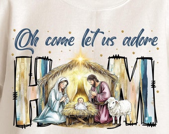 Oh Come Let Us Adore Him Png, Nativity Scene Christmas Png, Coquette Jesus Christmas Png, Baby Jesus Png, Oh Holy Night Png, Hand Drawn