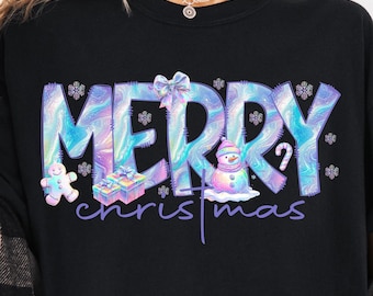 Merry Christmas Iridescent Png, Merry Doodle, Iridescent Stars Sublimation Christmas Shirt Design, Digital Download | Neon Christmas png