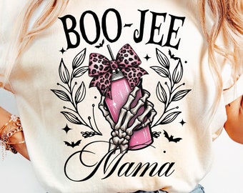 Halloween Boo Jee Mama Png, Bougie Png, Halloween Skeleton, Halloween Coquette Bow Leopard Print Png, Halloween Mom Png Design
