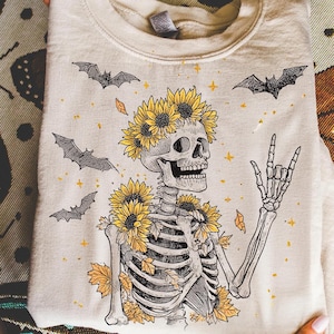 Retro Fall Skeleton Png, Autumn Skull, Creepy Skeleton Skull PNG, Trendy Halloween Shirt Png, Halloween Design, Spooky Halloween Sublimation