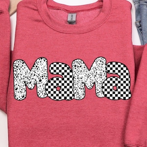 Mamá, cuadros, lunares dálmatas, lazo coqueto con letras a mano, paquete PNG, sublimación digital, DTF, pincelada retro de mamá del día de la madre PNG