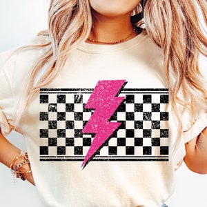 Grunge karierter Blitz PNG, Distressed Lightning Bolt Design, kariertes Mutterleben Png, coole Mutter PNG, texturierte Schachbrett Sublimation