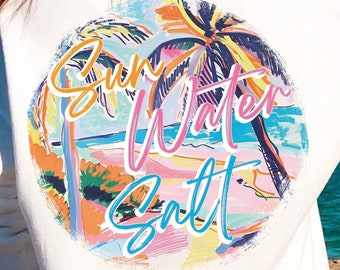 Sun Water Salt png, Beach png, Retro Summer png, Retro png, Summer png, Trendy png, Sublimation Designs, Summer T Shirt Png Design