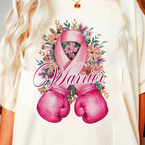 Breast Cancer Warrior with boxing gloves png sublimation design download, Breast Cancer png, Cancer Awareness png, sublimate designs