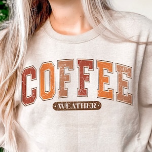 Coffee Weather SVG PNG, Distressed & Solid, Retro Fall Svg, Autumn, Vintage College Varisty Text, Shirt Sublimation Png, Cricut Cut File