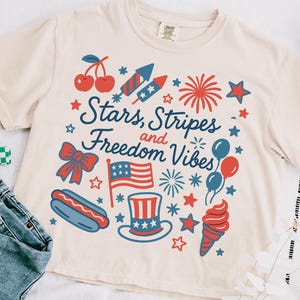 Stars Stipes and Freedom Vibes Png, 4th Of July Png, Girly American Png, USA png, America Coquette Png, Cute Doodles Patriotic Png