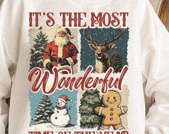It's the most wonderful time of the year png, Santa Claus png, Vintage Christmas png, Christmas Coquette bow png, Reindeer snowman png