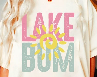 Distressed Lake Bum Sun PNG Retro PNG Summer png Lake Bum Smiley Designs Happy Shirt Girly png Lake png Comfort Colors Lake PNG