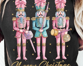 Glitter Nutcracker Friends PNG, Pink Christmas PNG, Coquette png, Pink bow png, Pink Christmas PNG sublimation, Coquette Christmas png