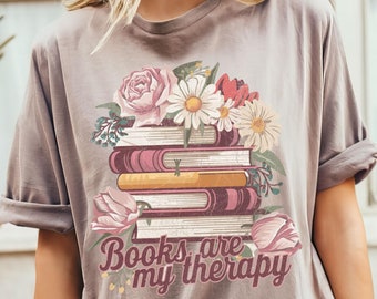Buch sind meine Therapie Png, Blumenbuch Png, Buch Png Design, Buchliebhaber Png, Retro ästhetische Kunst, Vintage Hemd Sublimation digitaler Download