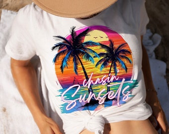 Chasing Sunsets png, Beach png, Retro Summer png, Retro png, Summer png, Trendy png, Sublimation Designs, Summer T Shirt Png Design