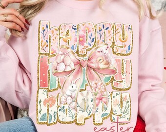 Happy Easter Coquette PNG, Retro Easter Png, Easter Bunny Png, Floral Spring Png, Pink Easter Coquette Bow Png, Easter Shirt Design