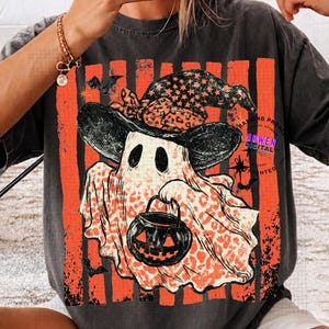Coquette Leopard Ghost PNG Cute Striped Halloween Ghost Sublimation Design Preppy Spooky Season Shirt PNG Trendy Fall Instant Download