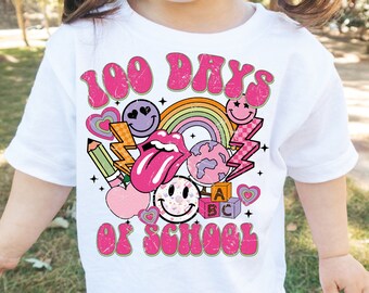 Happy 100 Days Of School PNG, Groovy Smile 100th day, Trendy Teacher png, PNG Download, Girl Shirt, Png Download, School Sublimation
