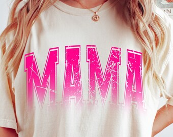Varsity-lettertype Mama PNG, kleurovergang noodlijdend vervaagd Varsity Mama png, digitaal bestand grunge moeder, collegiale mama shirtontwerp, mama dtg ombre