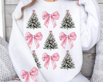 Coquette Christmas Tree PNG Pink Bows Png Retro Christmas Preppy Png Pink Christmas Png design for kids Girly Xmas Png room decor