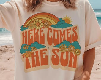 Here comes the sun png | summer png | distressed png | boho png | floral png sublimation | png for sublimation | retro png sublimation