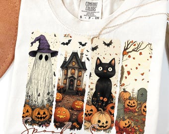 Gruselige Jahreszeit Png, Weinlese-Halloween-Geist Png, Kokette Herbst-Kürbis-Hemd-Design, Halloween-Bürstenstrich-Sublimation, Witchy Vibes Pn